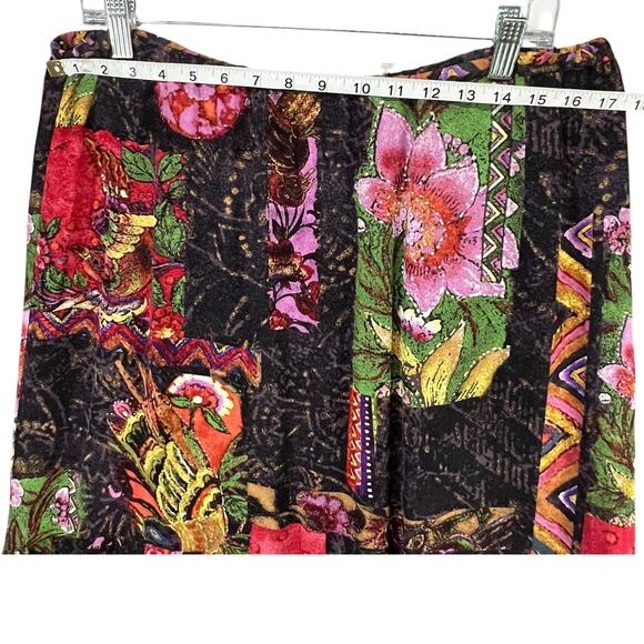 Chicos Silk Skirt Size Large Black Floral Patchwork Pull On Asymmetric Boho Chic - Picture 4 of 10